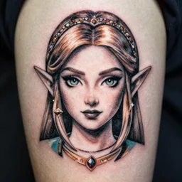 tattoo design, stencil, portrait of princess zelda by artgerm, symmetrical face, beautiful