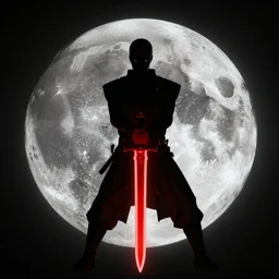 the evil satellite Moon is holding a Jedi red sword in its hands character artstation