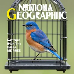 eastern bluebird in a cage, full page color magazine cover by national geographic