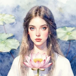 watercolor waterlily priestess portrait, artgerm, wlop, petros afshar