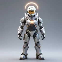 portrait shot of a neo solar punk robot ninja mask helmet halo 2 0 9 9 futuristic design master chief full body shot futuristic booster boot gear, symmetrical features radiating a glowing aura global illumination ray tracing hdr fanart arstation by ian pesty and katarzyna da „ bek - chmiel