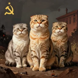 soviet propaganda poster in support of proud scottish fold cats, socialist realism