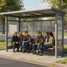 A bus stop, concept art by Noah Bradley, Darek Zabrocki, Tyler edlin, Jordan Grimmer, Neil Blevins, James Paick, Natasha Tan, highly detailed, ultra detailed, ultra realistic, trending on artstation