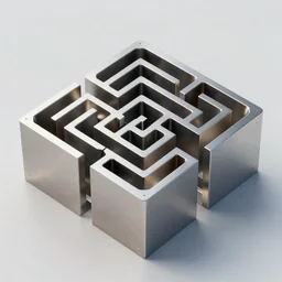 mechanical maze, metallic luster, highly detailed, volumetric lighting, 3D render