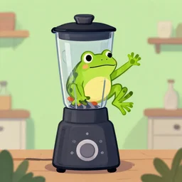 a frog jumping into a blender, drawing, digital art, trending on artstation