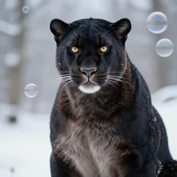 aesthetic portrait commission of a of a male fully furry anthro panther completely made of soap bubbles, winter atmosphere, by otto marseus van schriek rachel ruyschwith a tail and a beautiful attractive hyperdetailed face. character design by charlie bowater, ross tran, artgerm, detailed, inked, award winning film poster painting