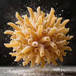 macaroni explosion, hyper realistic, frozen in time, sharp detail, photorealistic
