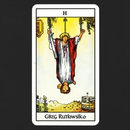 the hanged man tarot card by greg rutkowski,