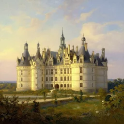 beautiful illustration of chateau in a serene landscape, by albert bierstadt, magic realism, narrative realism, beautiful matte painting, heavenly lighting, retrowave, 4 k hd wallpaper, rim light