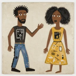 14 century a man and woman art made by Jeaan-Michel Basquiat and Kay brown