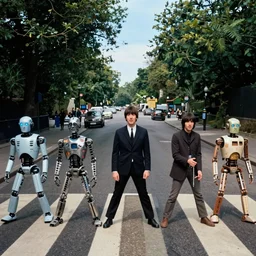 the beatles on abbey road are robots or terminators, fantasy art