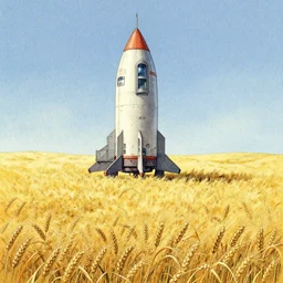 cargo spaceship i wheat field, by scott listfield and miko lagerstedt, washed colors, grainy