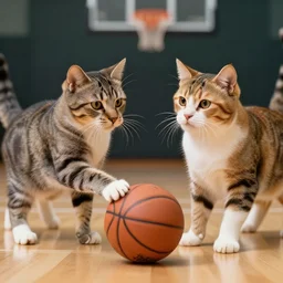 two cats playing basketball, very detailed, album photo