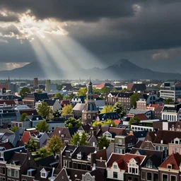 the netherlands landscape amsterdam with mountains in the distance realistic photo high detail