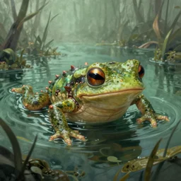 an amphibian troll swimming in a swamp, matte painting, digital art, fantasy art, 8 k, trending on artstation, ultra detailed