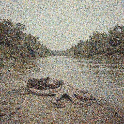 wide angle river, low angle panorama scary unproportionable dead body of octopus on side of the tribal river, 1900s picture