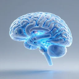 holographic display of a map of neural network of human brain with artificial neural implant, unreal engine
