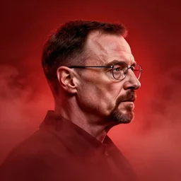 walter white's head coming out of a red mist, epic, trending on artstation, profile pic, centered, accurate anatomy, highly detailed, digital art,