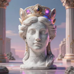 sci - fi cgartist wide shot anaglyph ambient occlusion rendering of a hyper realistic marble greek statuary regal goddess head resembling ru paul glowing with embedded vaporwave leds product photo high key colored lighting, trending on artstation volumetric lighting