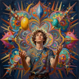 digital _ painting _ of _ person juggling colourful _ by _ filipe _ pagliuso _ and _ justin _ gerard _ symmetric _ fantasy _ highly _ detailed _ realistic _ intricate _ port