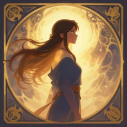 side profile centered painted portrait, Maya Ali as a wind mage, D&D, cell-shaded, matte painting concept art, radiant backlighting, official fanart, 4k, HDR, Art Nouveau, Trending on artstation, Behance, Pinterest, by Jesper Ejsing and RHADS and Makoto Shinkai and Lois van baarle and ilya kuvshinov and rossdraws and Cushart Krentz and Gilleard James