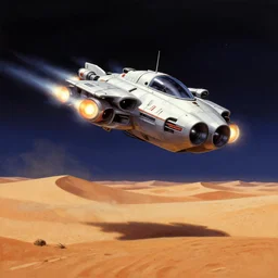 taito space invader ship landing in the desert, dramatic lighting, lit thrusters, chris foss concept art, matte painting, digital movie backdrop