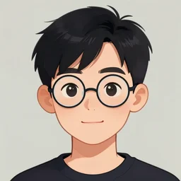 portrait of a cute nerdy young man with round glasses and black hair, side part hair cut, anime portrait by beeple, trending on artstation,