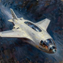 scifi smooth spaceship entering lightspeed  concept art oil painting by john berkey , loosely  detailed, brush hard
