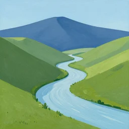 mountaintop river flat illustration acrylic art trending on artstation