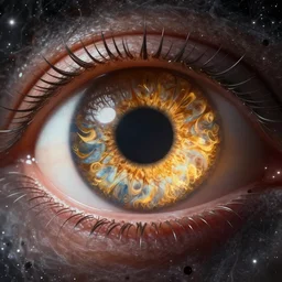 Giant eye at the center of the universe, golden spiraling iris, black pupil, unreal octane render, trending on artstation, highly detailed, epic composition, 8k UHD