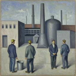 factory workers by oskar schlemmer, oil on canvas, pastel colors, edward hopper