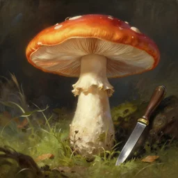 fantasy anthropomorphic mushroom with a knife by arthur rackham, 4 k resolution, soft light, volumetric lighting