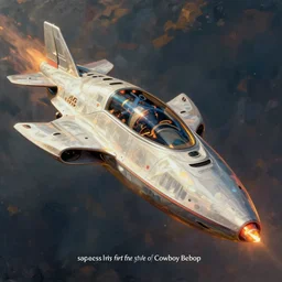 “spaceship concept art in the style of Cowboy Bebop”