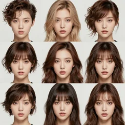 collage of various women's hairstyles, small parts, highly detailed, photorealistic, face symmetry, digital art by wlop, artgerm, artstation, 8 k