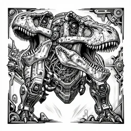 intricate mechanical robot trex dinosaur head, transformer, symmetrical illustration, bold line symmetrical illustration by peter gric, hr giger, kim jung gi, joe fenton, scifi, screen print, trending on art station, sharp, high contrast, ultrafine hyper detailed,