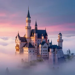 beatiful castle in the clouds, romantic, atmospheric, wide shot, vaporwave colors, realistic, 4 k, volumetric lighting