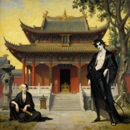 temple, taoism, painting by greg rutkowski, j. c. leyendecker, artgerm, tom of finland