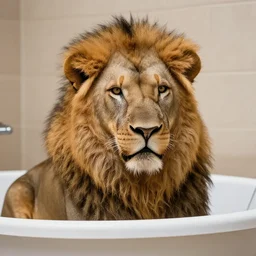 lion enjoying in bathtun