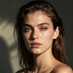 Photo of a model, bold, self confidence, cinematic, light makeup,focus