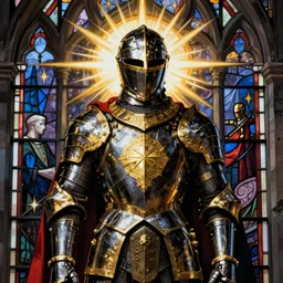 black and gold knight, stained glass, honorable