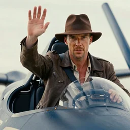 benedict cumberbatch as indiana jones in top gun, waving from cockpit