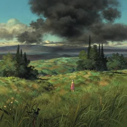 fantasy field landskape, by ghibli, pixar, disney, dark, albert bierstadt, 4 k, high detail
