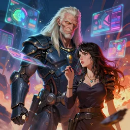 illustration of h. r. giger and liliia sitailo, artist paint in air colorful elements of bright sci - fi hologram elements, end of days, dramatic, sharp focus, depth of field, highly detailed, artstation, digital art, volumetric light, dynamic, expression