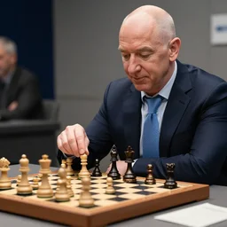 jeff bezos as the mechanical turk operating it to play chess