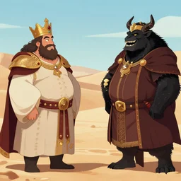 the mad fat king of the kingdom of larion is negotiating with the king of the black orcs in the desert