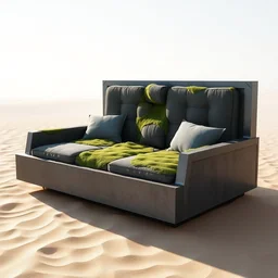 sofa made of rectangle tetris, made of steel and moss, octane render, trending on artstation, on hard desert sand floor