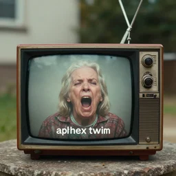 a brandnew music video by aphex twin, screaming at a grandma, old tv tube, outside, retro