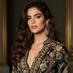 Estefania Villegas Burgos face, ornate details in a jazzy mood,