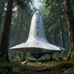 starship sitting in the middle of a forest, stunning composition, Paul Chadeisson, cinema3D