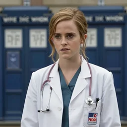a beautiful still of emma watson as the doctor in the tv show dr who, 8 k, detailed image